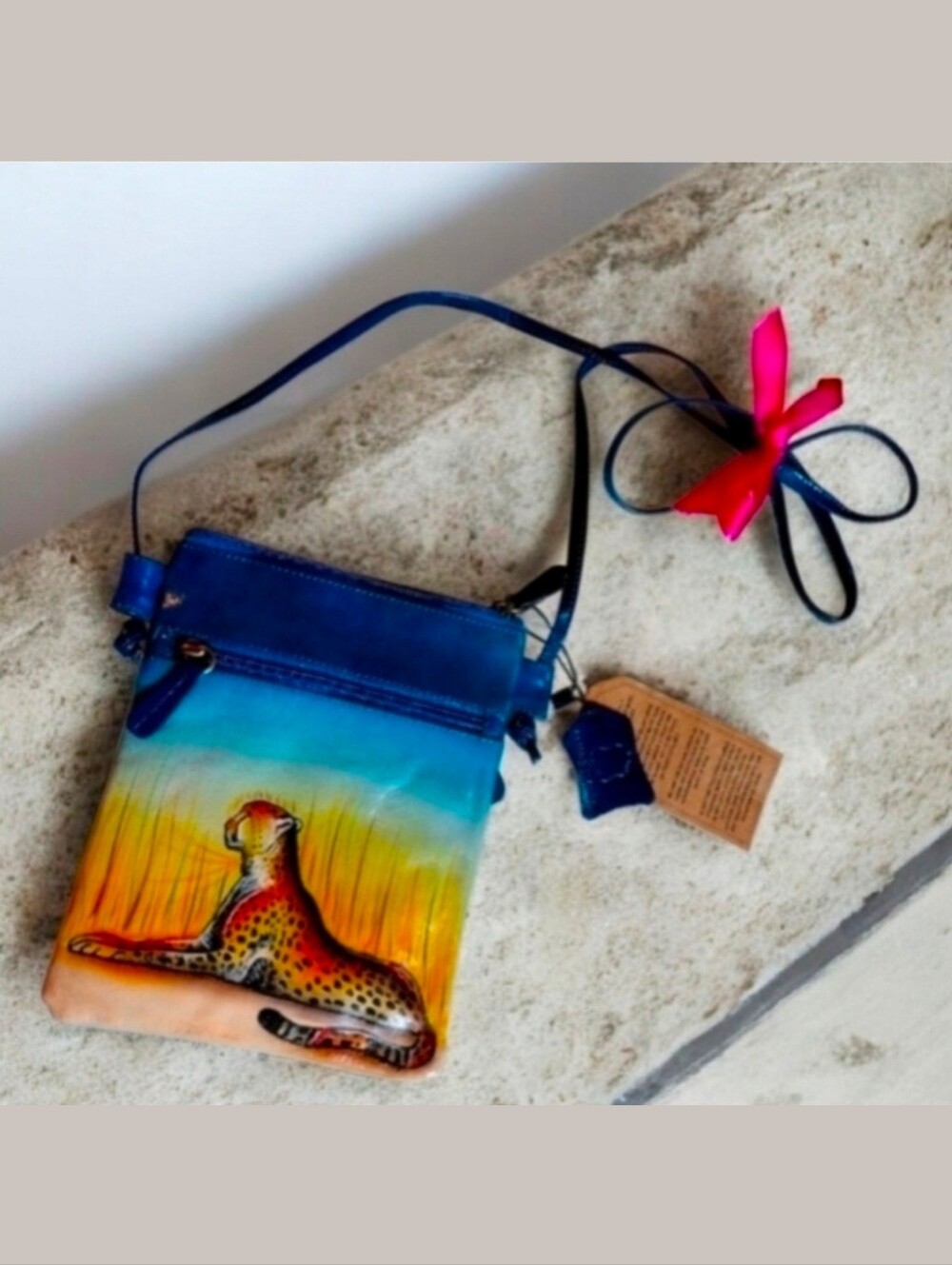 Hand-Painted Leather Cheetah Design Crossbody Bag